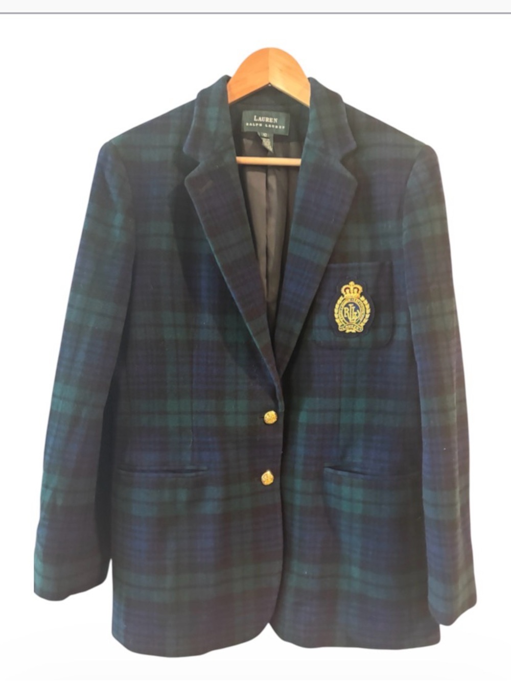 LAUREN RALPH LAUREN Women's Wool Cashmere Plaid Tailored Bullion Crest Blazer 12